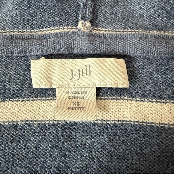 J Jill Sweater Sz XS Petite Blue Striped V Neck Embroidered Hooded Oversized - Picture 10 of 14